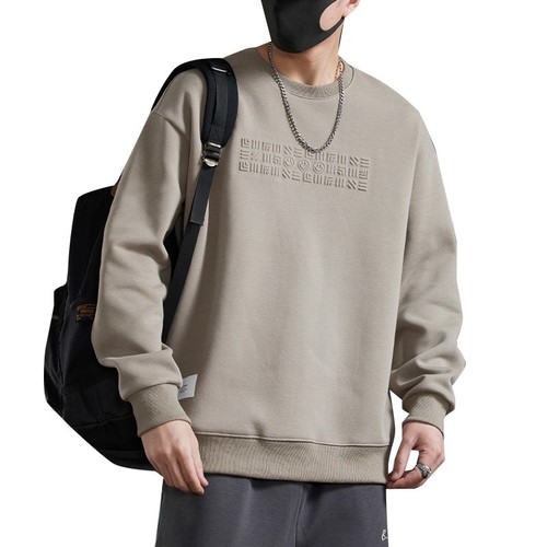 Men's sweater with velvet thickened warm round collar long -sleeved shirt trend wild