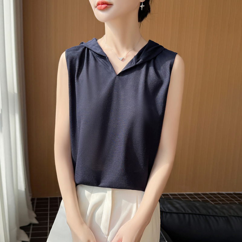 2026 Summer New Style Sleeveless Hooded Vest for Women, Elastic Slim Fit, Casual and Versatile Top, Women's Vest