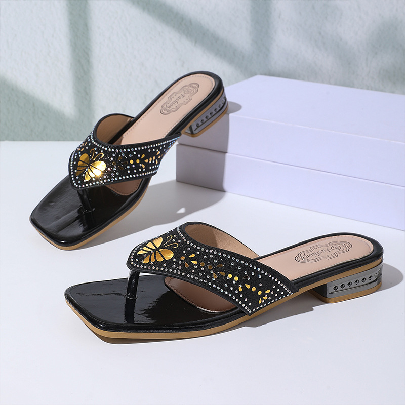 2026 Summer New Women' Flip-Flop European And American Cro-Border Large Size Sequin Thick Sole Beach Toe-Pot_vogvips.com