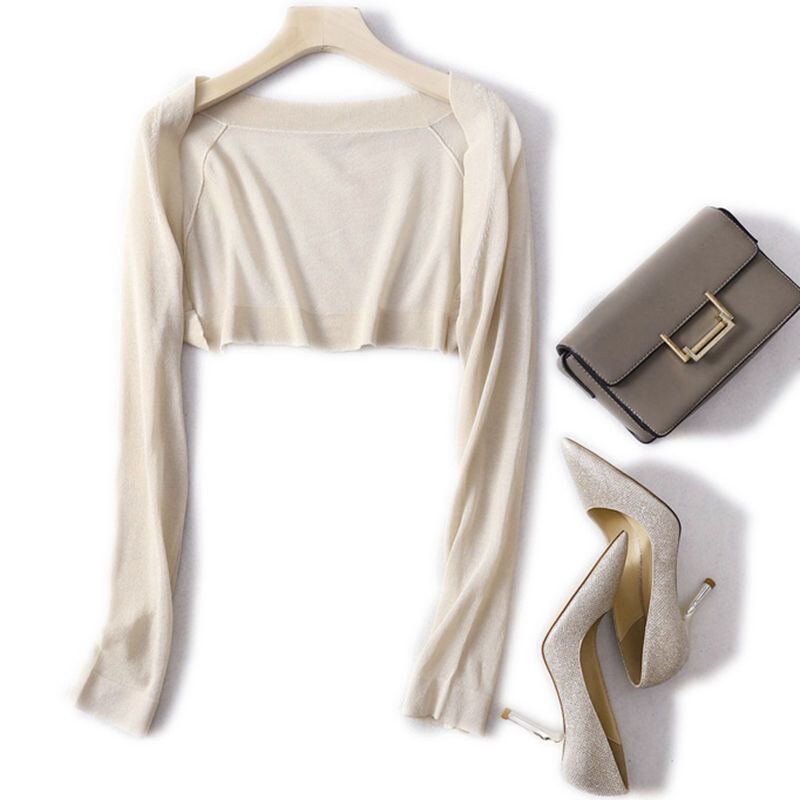 French Style Small Waistcoat Spring New Short Long Sleeve Cardigan Knitwear Jacket Thin Sunscreen Shawl Simple Slim Fit