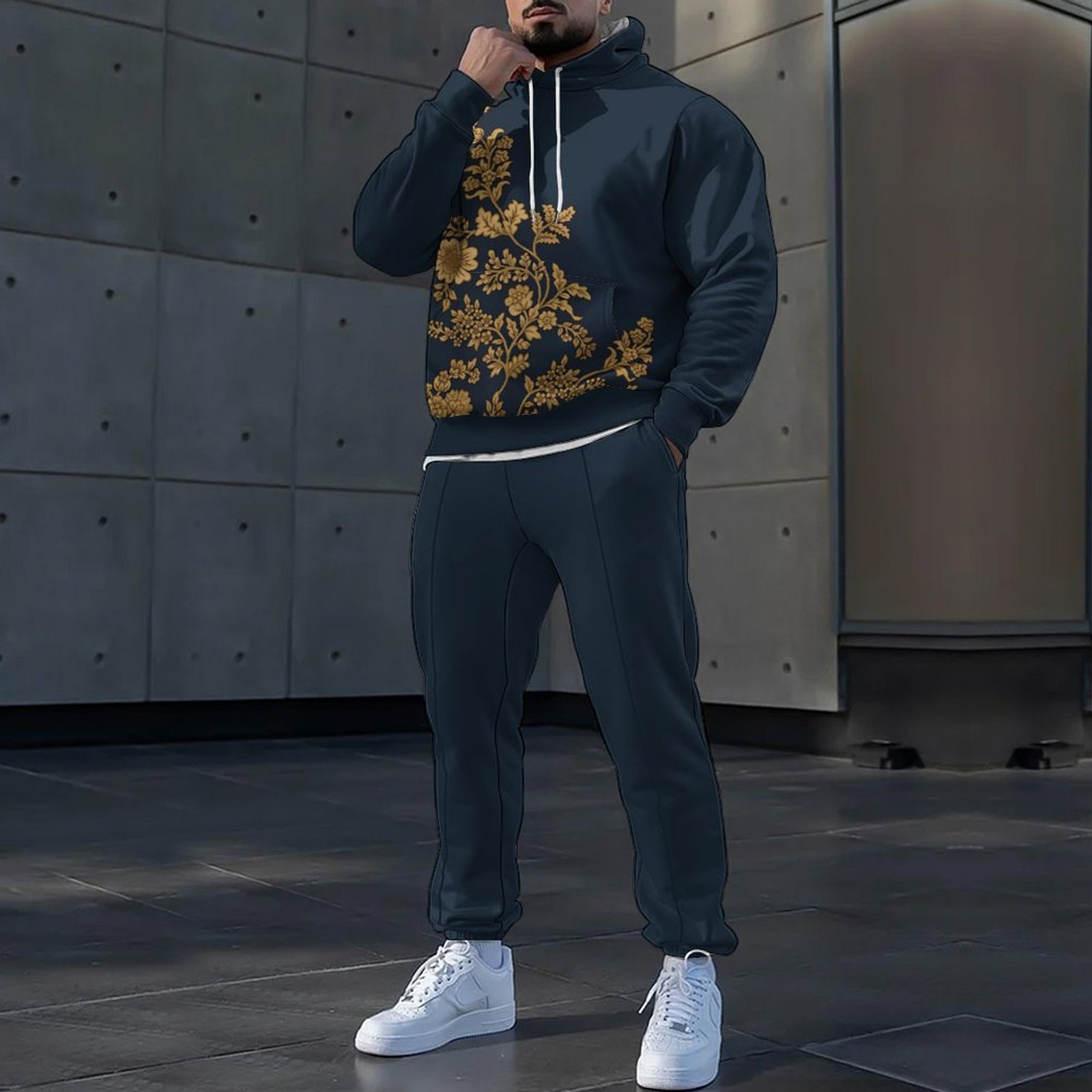 Traje de pantalón de suéter con capucha con estampado de animales 3D HD, MC11-ML1 de dos piezas de estilo perezoso y casual para el hogar