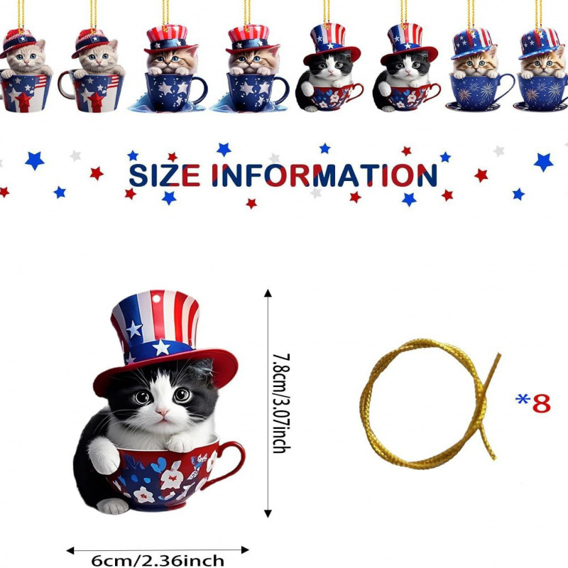 Nuevos productos transfronterizos de baile gato decoración patriótica árbol acrílico plano decoración del día de la independencia colgante de decoración