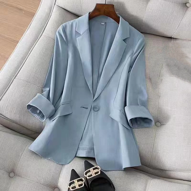 Трансграничный высокий чувство иностранного стиля маленький пиджак женский рукав с семью рукавами весной и летом новый темперамент тонкий, тонкий костюм топ