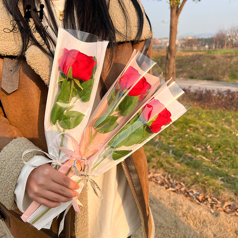 纯色牛皮纸单支袋鲜花包装纸女神节康乃馨玫瑰花束包装袋包花袋