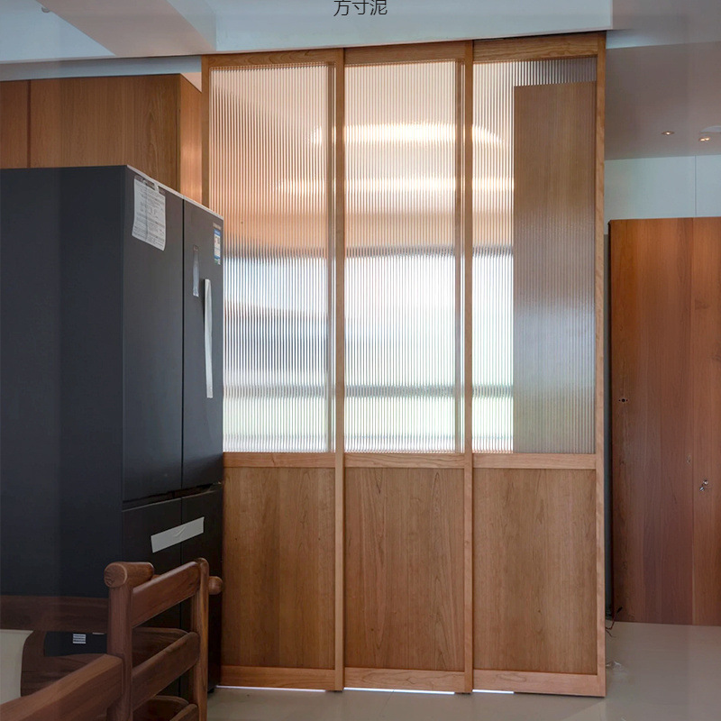 Japanese-Style Sliding Door Solid Wood Glass Minimalist Screen Partition Sliding Door Kitchen Living Room Hanging Door Factory Cross-Border Wholesale