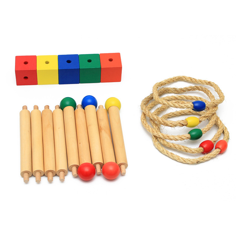 Træ hånd-øje koordination kaste cirkel Montessori undervisning AIDS 0-3 baby tidlig uddannelse puslespil loop legetøj festspil_voghion.com