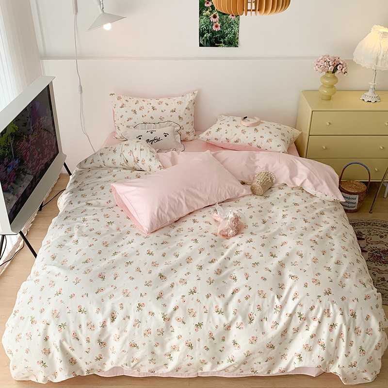 Sábana floral de algodón Juego de cuatro piezas Funda de edredón de algodón 100 Funda de almohada Juego de cama de tres piezas Se puede lavar a máquina 25 modelos domésticos