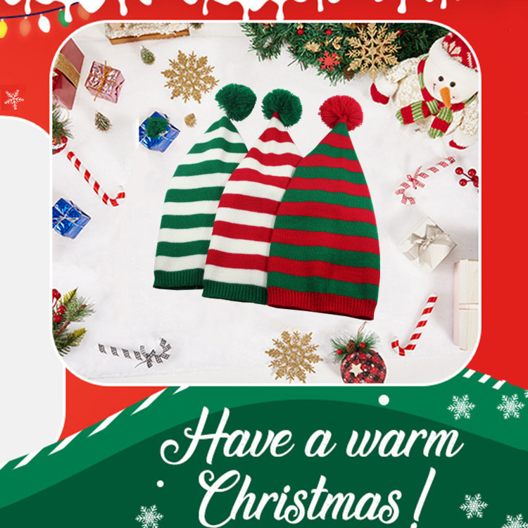 Adult knitted Christmas hat Elf Santa Beanies Red and green knitted crochet hat_voghion.com