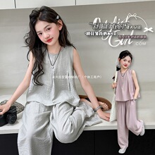 女童2026新款25套装款皱乐18蜜豆桃花无袖背心雾霾绿高级粉哈休闲