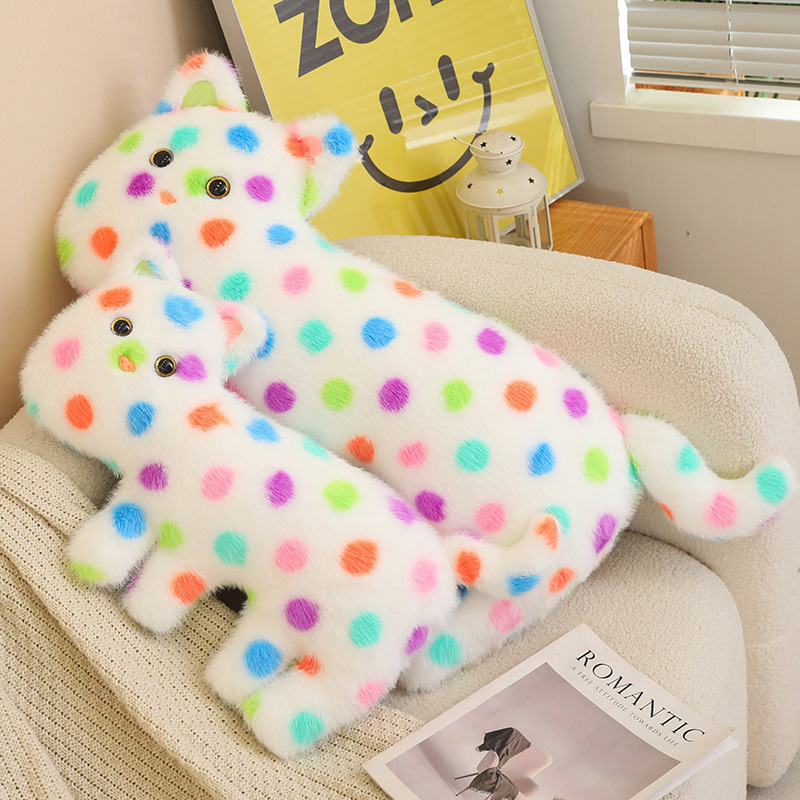 Colorido punto de onda gato abrazar almohada cojín muñeca de peluche muñeca de tela creativa muñeca de gato de pie