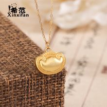 s925纯银大元宝锁包项链女新中式国风哑光效果吊坠锁骨链金店同款