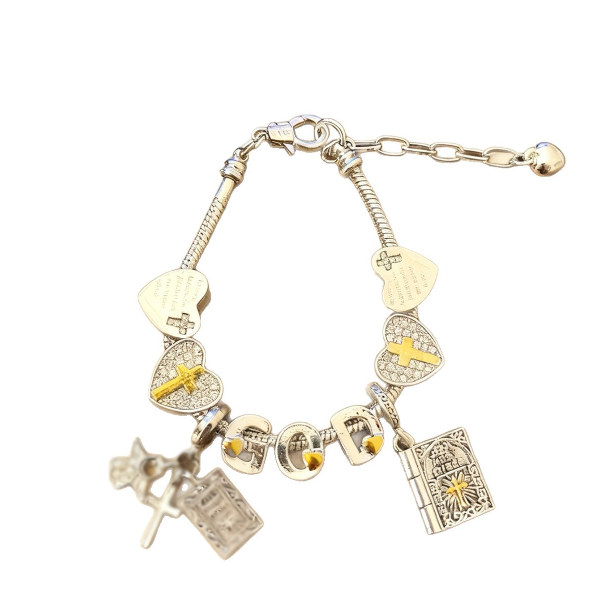 Explosiones transfronterizas, pulseras de plata antiguas, cruz de diamantes, Biblia, amor, ángel, joyas ajustables desmontables image 6