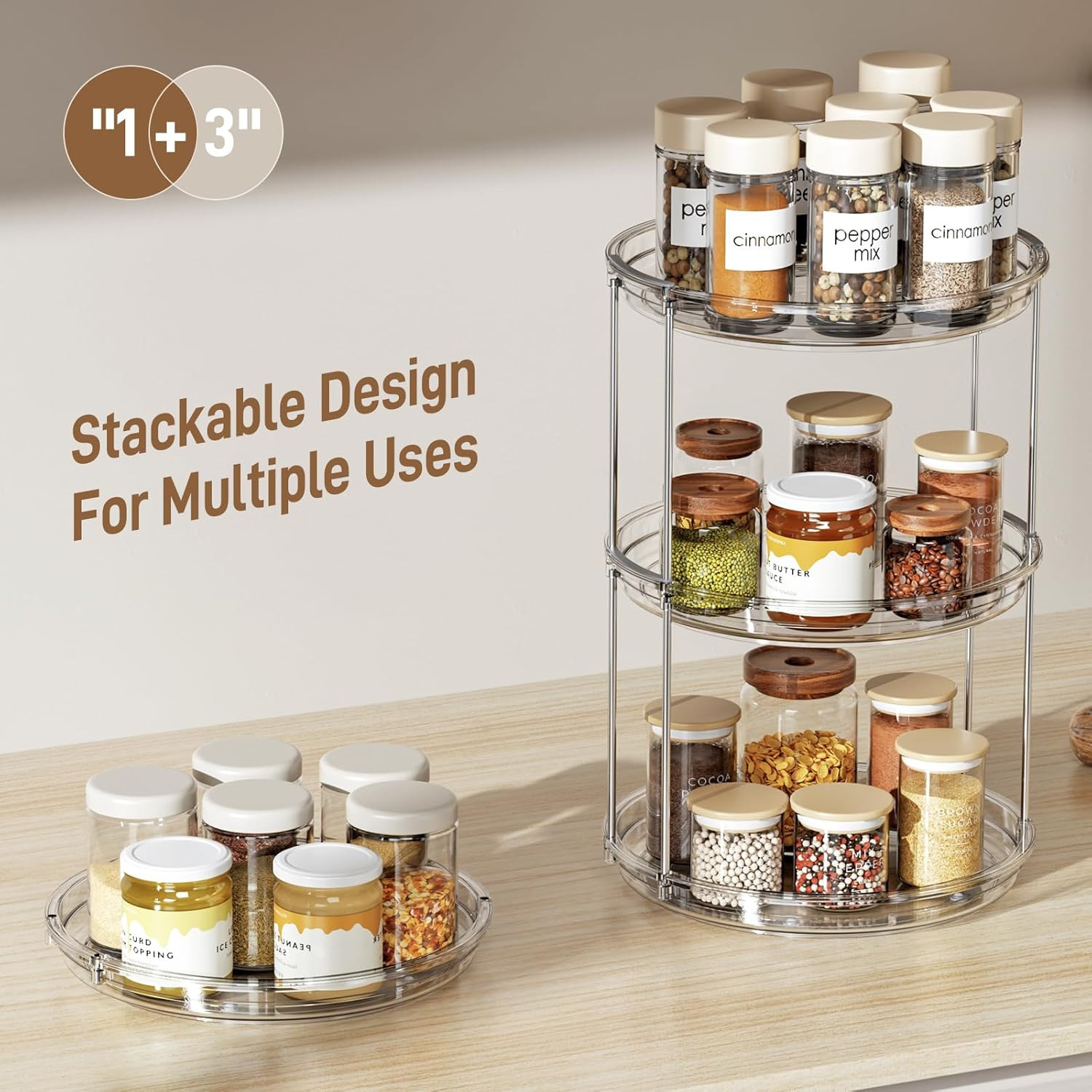 Amazon Cross-Border Household Pet Transparent Makeup Rack Can Rotate 360 ​​Degrees Spice Storage Rack Kitchen Storage Rack