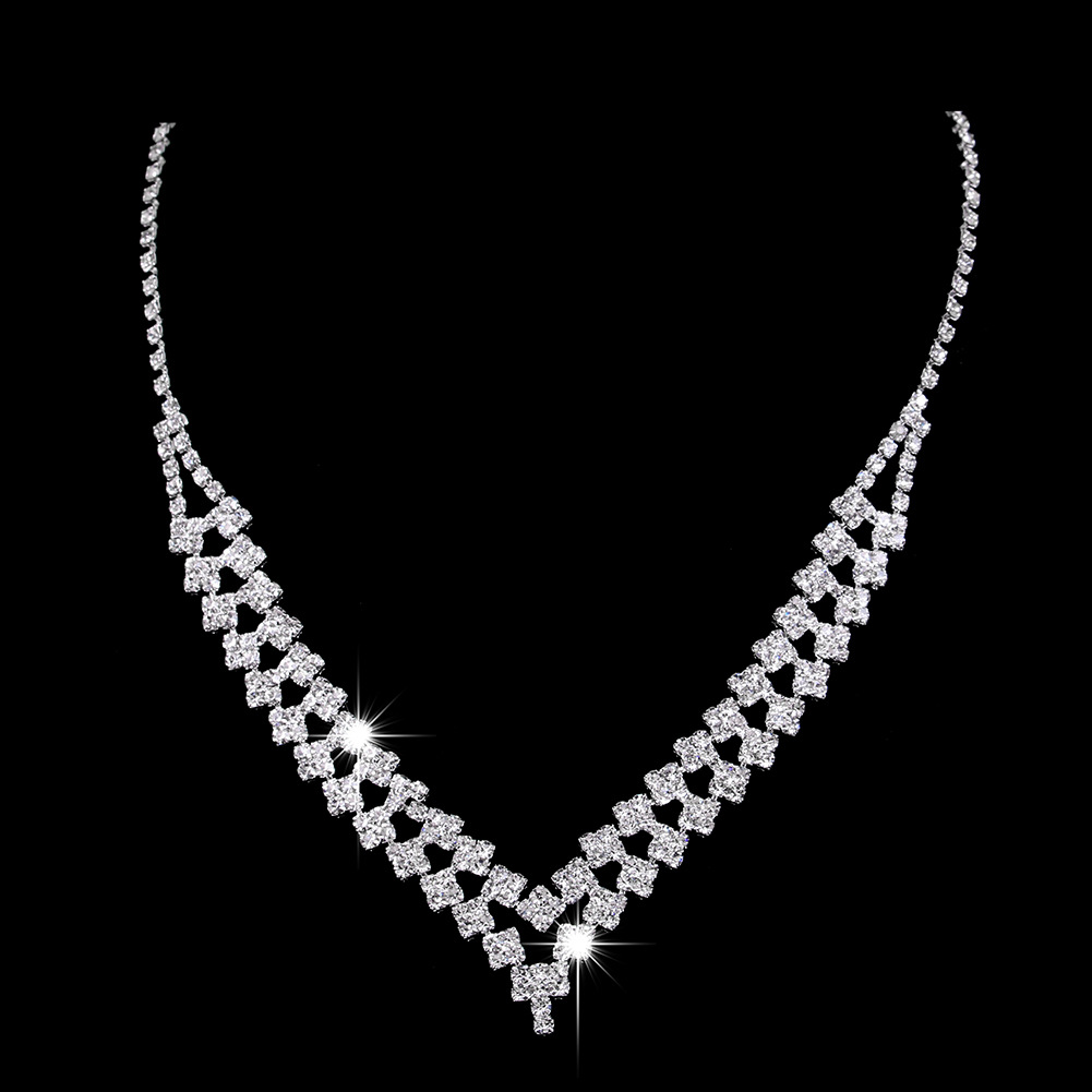 Wedding, Travel Occasion Fashion Shining Rhinestone Claw Chain Wedding Bride Necklace Earrings Suit Copper