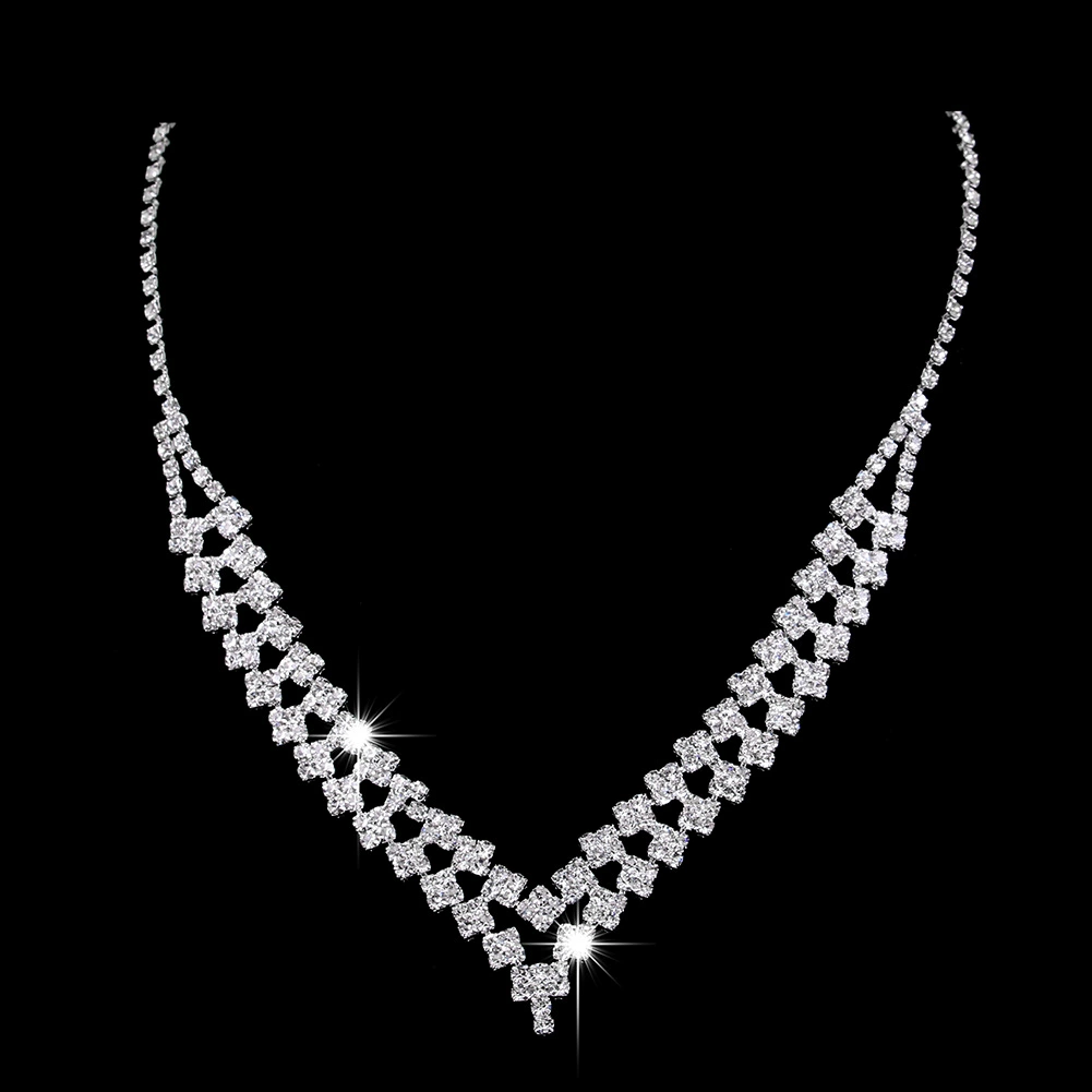 Стильное diamond серебряное украшение, ожерелье и серьги для невесты, набор
