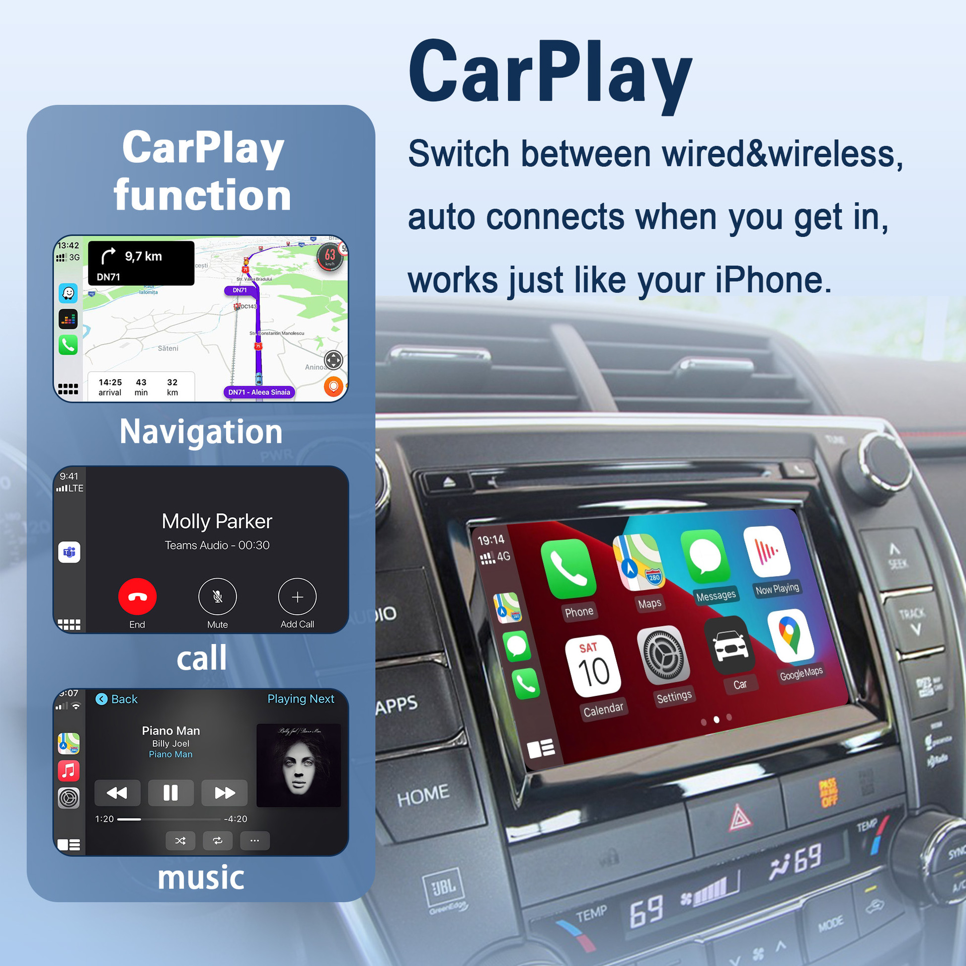 Suitable for Toyota Wireless Carplay/Hicar/Android Auto Original Screen Upgrade Decoder Interconnection Module