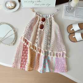 女童夏装吊带连衣裙2025新款儿童波西米亚沙滩裙无袖背心公主裙子