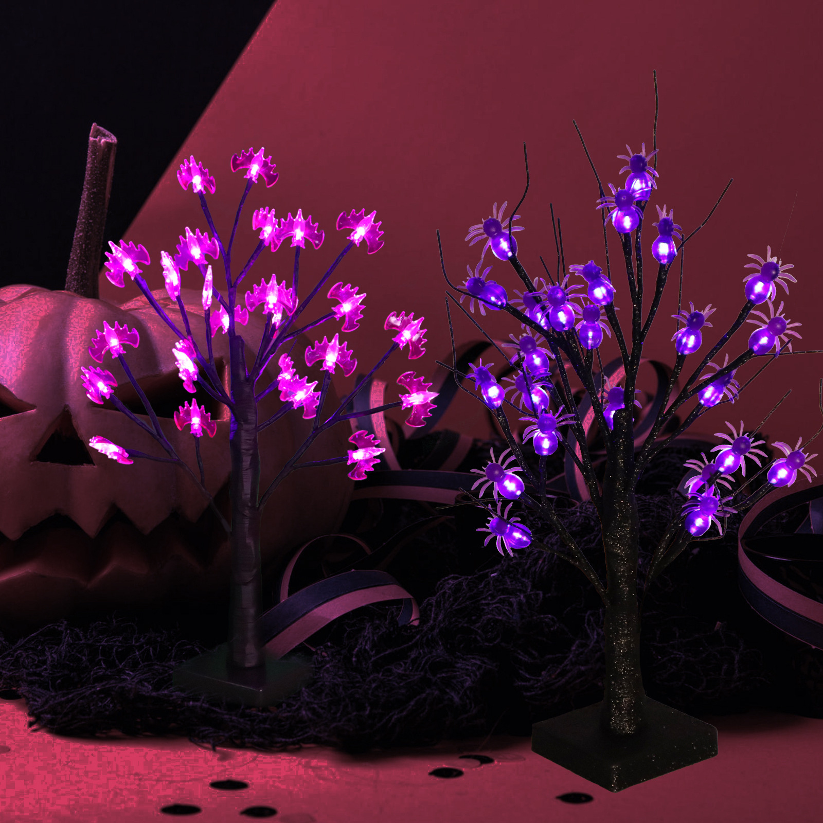 Venta directa de fábrica 2023 transfronteriza FIESTA DE Halloween bat araña luces LED árbol ambiente de vacaciones luces decorativas al por mayor