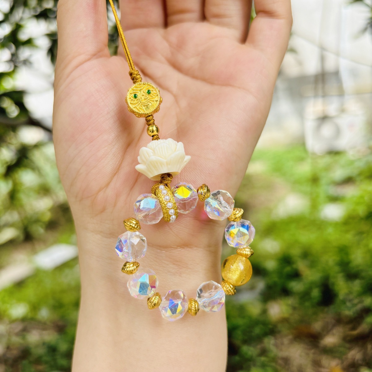 Duobao Five-Color Glass Bead Pendant Mobile Phone Rope Hand-Twisted Bag Pendant Keychain Women's Pendant Men's Crystal Wholesale