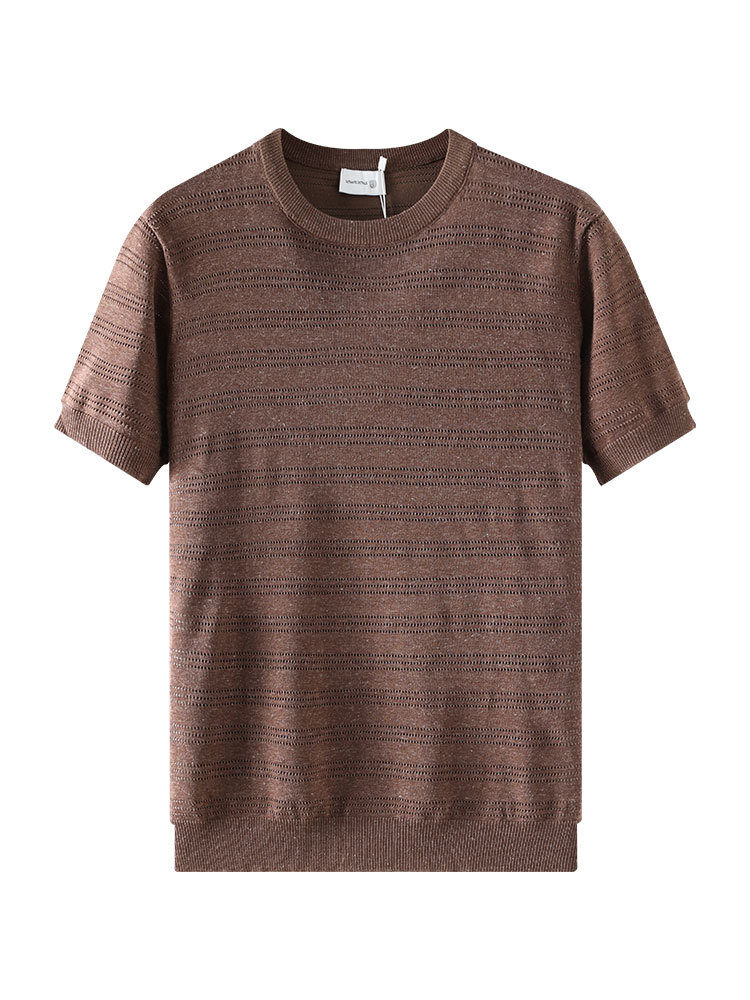 Hombres viejos camisetas de seda de hielo de lujo ligero de manga corta de lujo de alto nivel de cuello redondo de secado rápido chaqueta delgada ropa de hombre