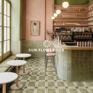 2025 New Dessert Shop Kitchen Matcha Green Small Fresh Floor Tiles Bathroom Bathroom Ocean Blue Retro Small Tiles