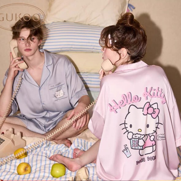 Fruit Shell Same Style Couple Pajamas 2025 Spring New Short-sleeved Ice and Snow Silk Loose suit Outer Wear Home Clothes for Women Fruit Shell Same Style Couple Pajamas 2025 Spring New Short-sleeved Ice and Snow Silk Loose suit Outer Wear Home Clothes for Women