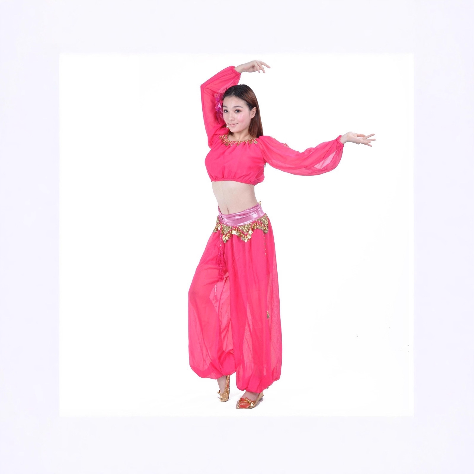 Belly Dance Suit Lantern Long-Sleeved Ring Bloomers Practice Holiday Event Indian Dance Performance Costume Set