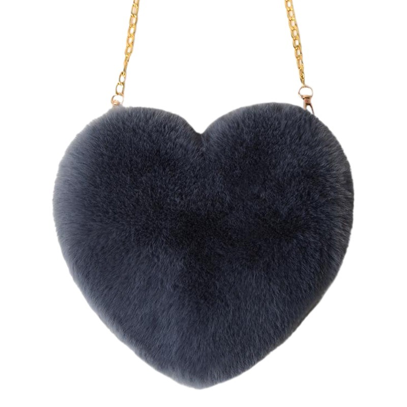 2025 New Faux Rabbit Fur Bag Cute Children's Heart-Shaped Bag Chain Shoulder Bag Crossbody Fur Coin Purse Heart Bag