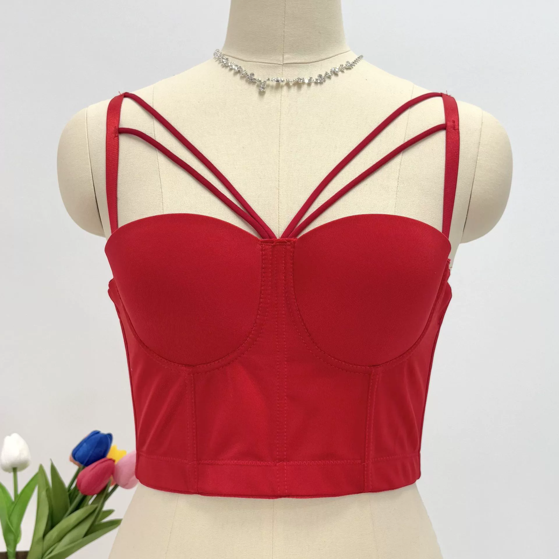 Кросс-бордерная внешнеторговая одежда: облегающий топ-корсет с косточками, большой размер, красный, топ-труба с косточками
