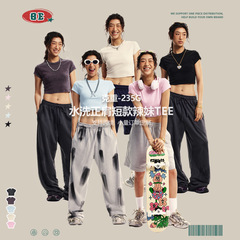 BE women's clothing 2025 spring and summer leaking navel women's clothing bm washing shoulder short hot girl pullover short sleeve T-shirt women's top