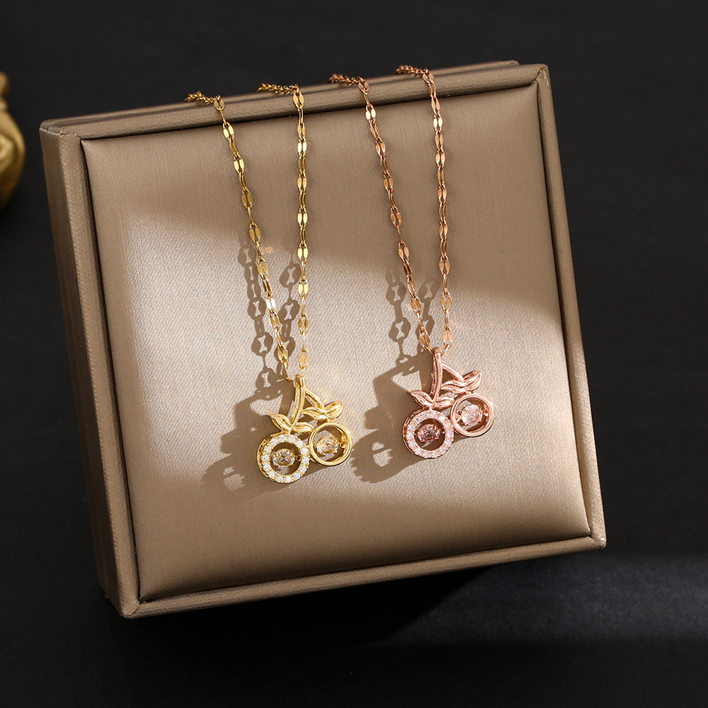 Titanium Steel Material Titanium Steel Simple Style Plating Inlay Heart Shape Flower Zircon Pendant Necklace