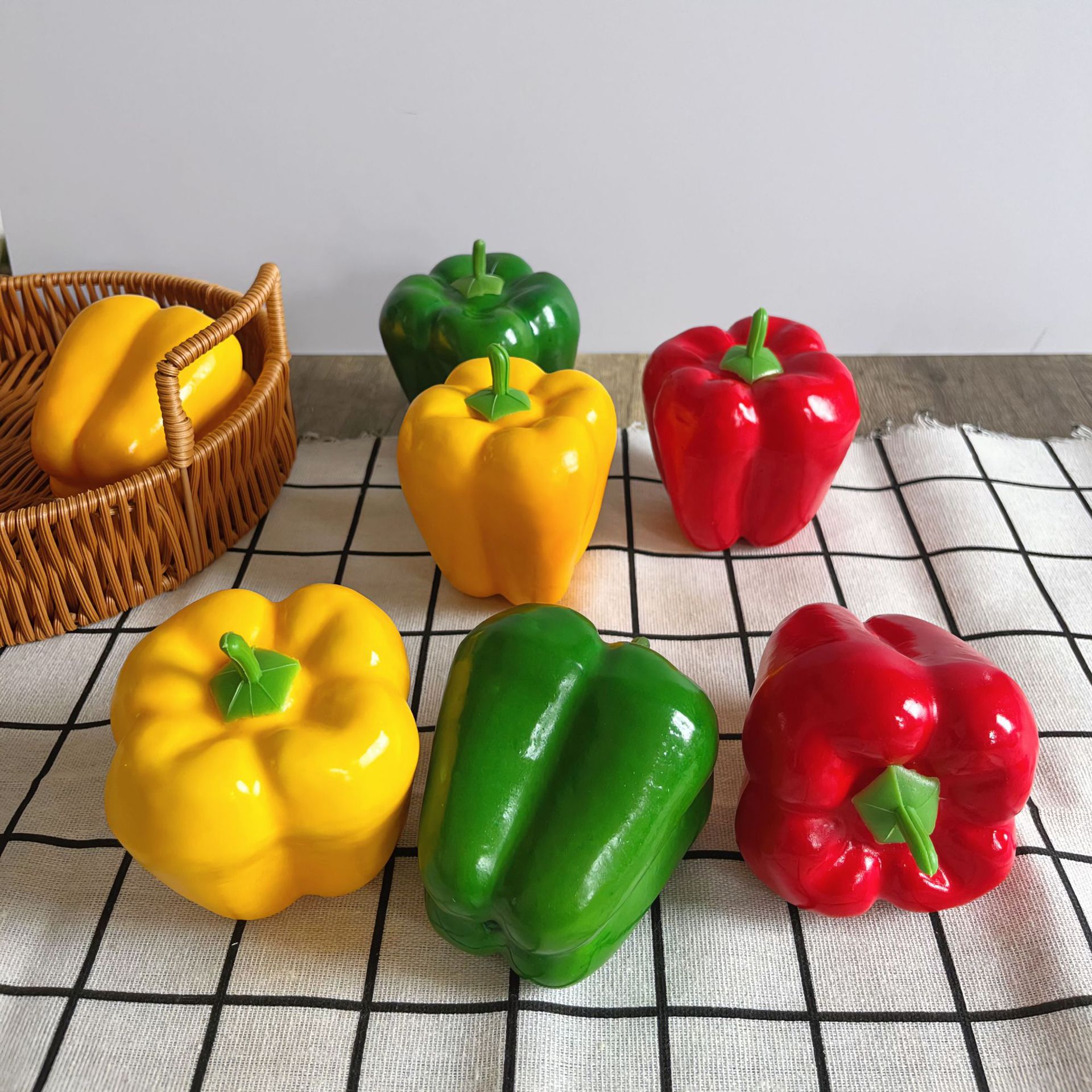 Simulated Fruit and Vegetable 90 Green Red Yellow Bell Pepper Farmhouse Style Handmade Decorative Craft Ornament Photography Model