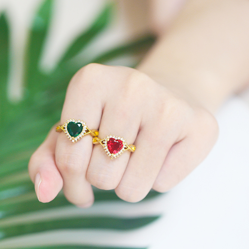 wholesale jewelry gold-plated heart-shaped copper inlaid zircon open ring nihaojewelry