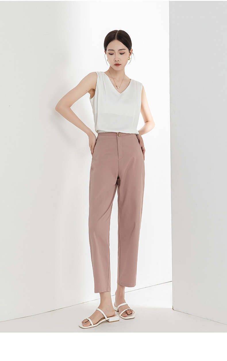 Quần culottes ống rộng chất Modal ủi phẳng dáng lưỡi liềm dài 9 phân — Màu xanh navy chi tiết 26