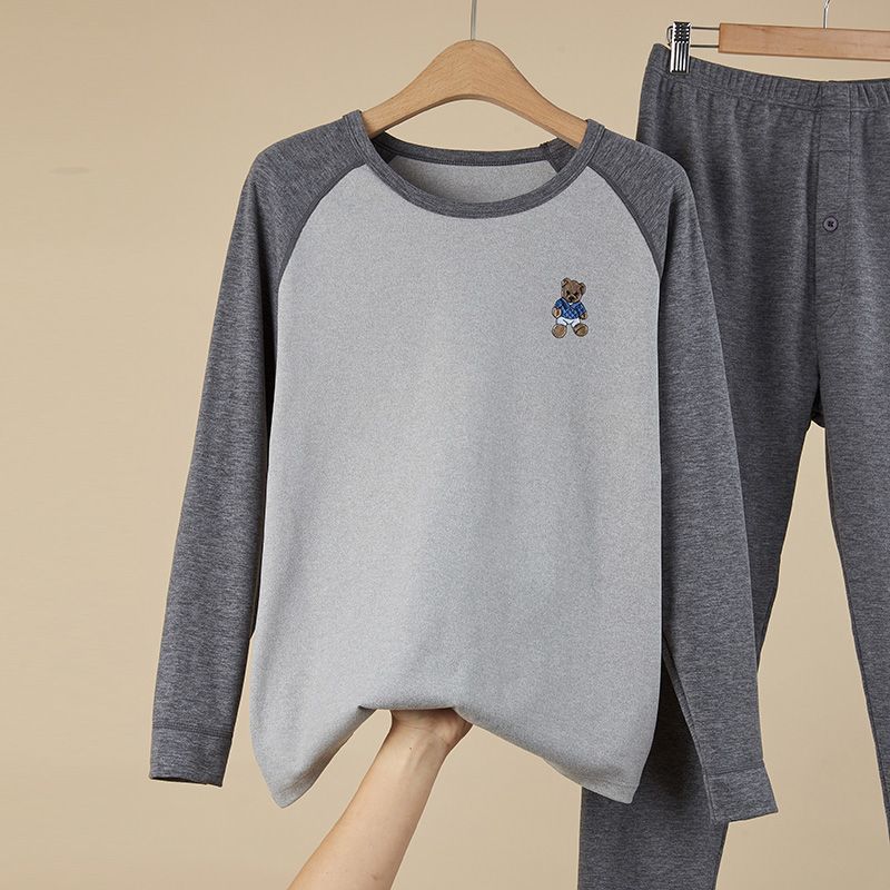 남성용 청소년 면 가을옷과 긴 바지 세트, 면, 중고생, 얇은 보온 속옷과 린넨 바지