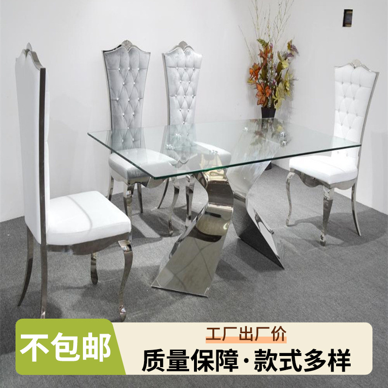 A8095 mesa de comedor minimalista contemporánea italiana de lujo ligera base de acero inoxidable 12 mm mesa de comedor de vidrio templado