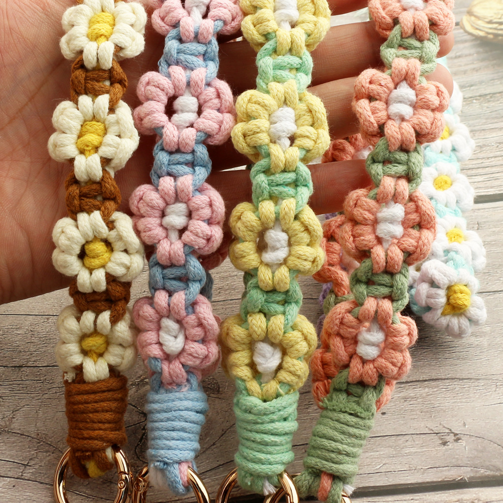 30g Weight Bag Pendant, Keychain Classification 1 Piece Quantity Daily Occasion Cotton Material Flower Pattern Knitting Design Cute Style 1 Piece Cute Flower Cotton Knitting Bag Pendant Keychain 6