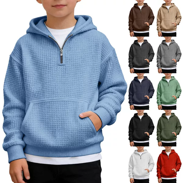 Cross-Border European and American Amazon Waffle Fabric Autumn Half-Zip Sweatshirt Solid Color Printed Hoodie Foreign Trade Style