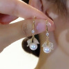 Retro silver needle, earrings from pearl, silver 925 sample, wholesale