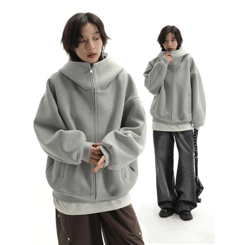 American Spring and Autumn Season Hooded Zip-Up Sweatshirt Men's Trendy Loose Design Sweatshirt Versatile Sport Coat