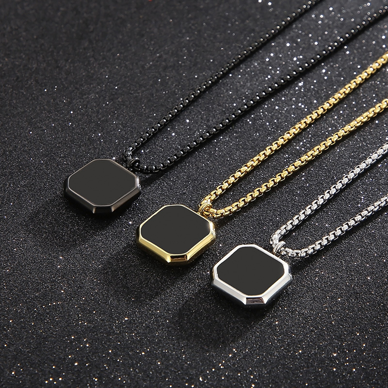 304 Stainless Steel Pendant Material Pendant Necklace, Long Necklace Classification PVD Coated 18K Gold Plated Square Stainless Steel Titanium Steel Punk Waterproof Non Tarnish Pendant Necklace Long Necklace