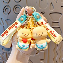 创意黄油小熊卡通钥匙扣可爱木马熊猫情侣书包挂件汽车钥匙链配饰