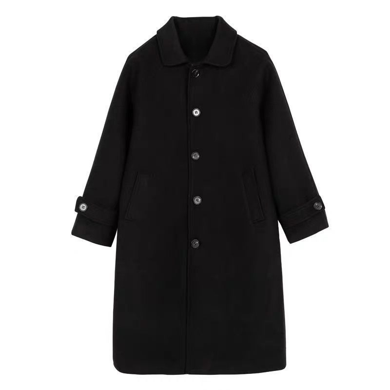 黒のウールコート2025秋冬新作ミドル丈両面ウールコートヘボンスタイル小柄女性用|undefined