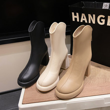 粗跟短靴女2025春季新款马丁靴复古显瘦中筒靴高跟瘦瘦靴子潮