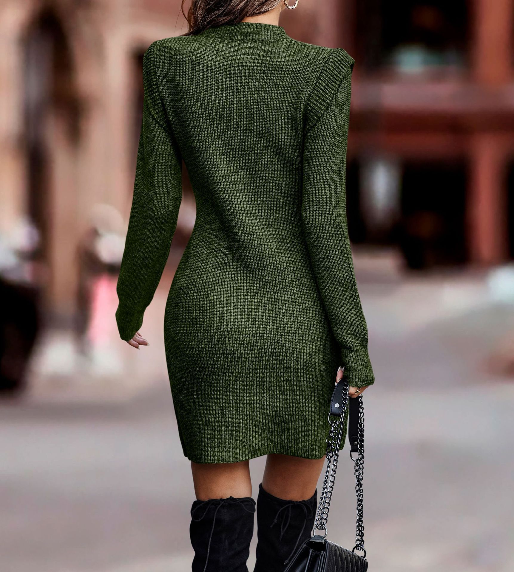 Robe pull femme manches longues robe tricotée ajustée_voghion.com