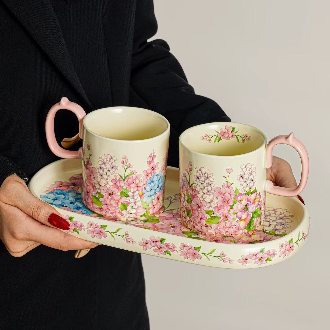 Jardín de brocade tazas de cerámica de alta calidad tazas de agua domésticas de oficina de niñas tazas de café de flores de té exquisitas