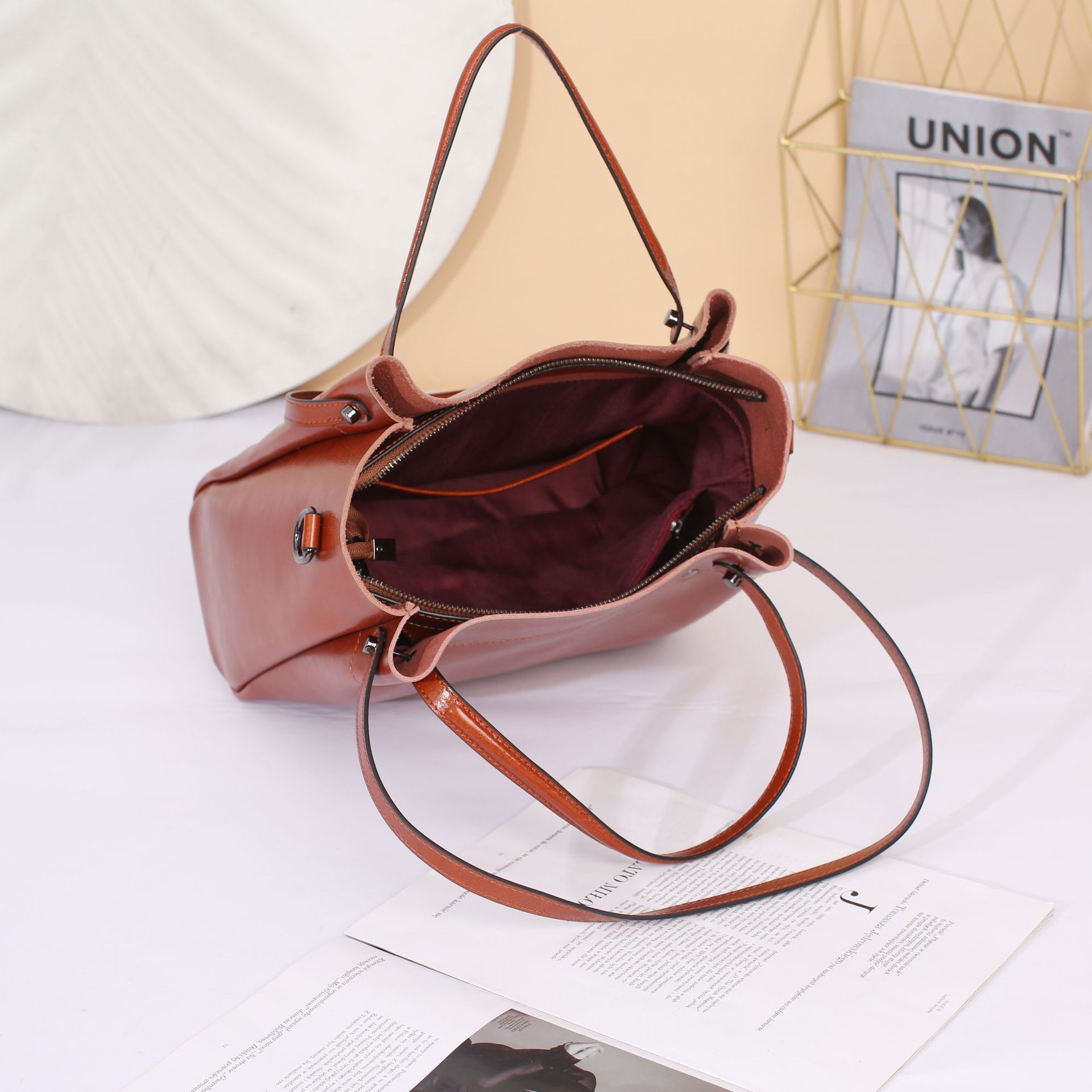 Borsa a secchiello donna in vera pelle, elegante borsa a spalla_voghion.com