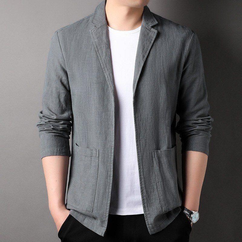 Casual Single-Breasted Men's Solid Color Jacket 2023 Spring/Summer Wholesale Loose Fashion Blazer Linen Men's Suit