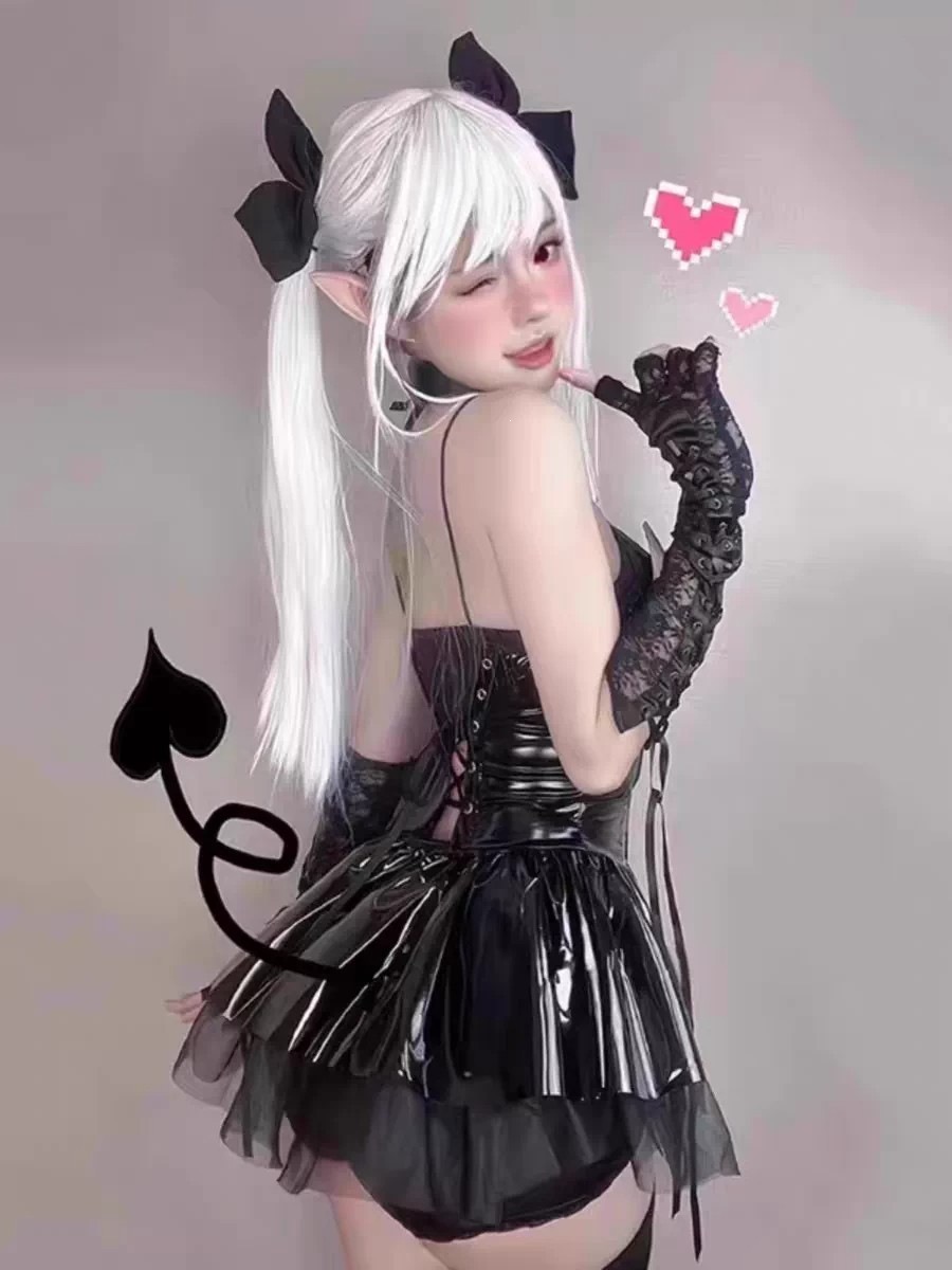 Aifuqu Patent Leather Little Devil Lingerie Set with Neck Ring, Dress and T-Pants — detail image 16