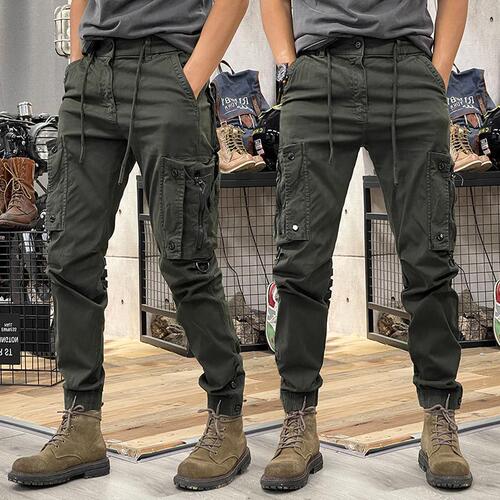 Men's straight-leg functional outdoor tactical casual pants with drawstring, suitable for spring and autumn, American style workwear.